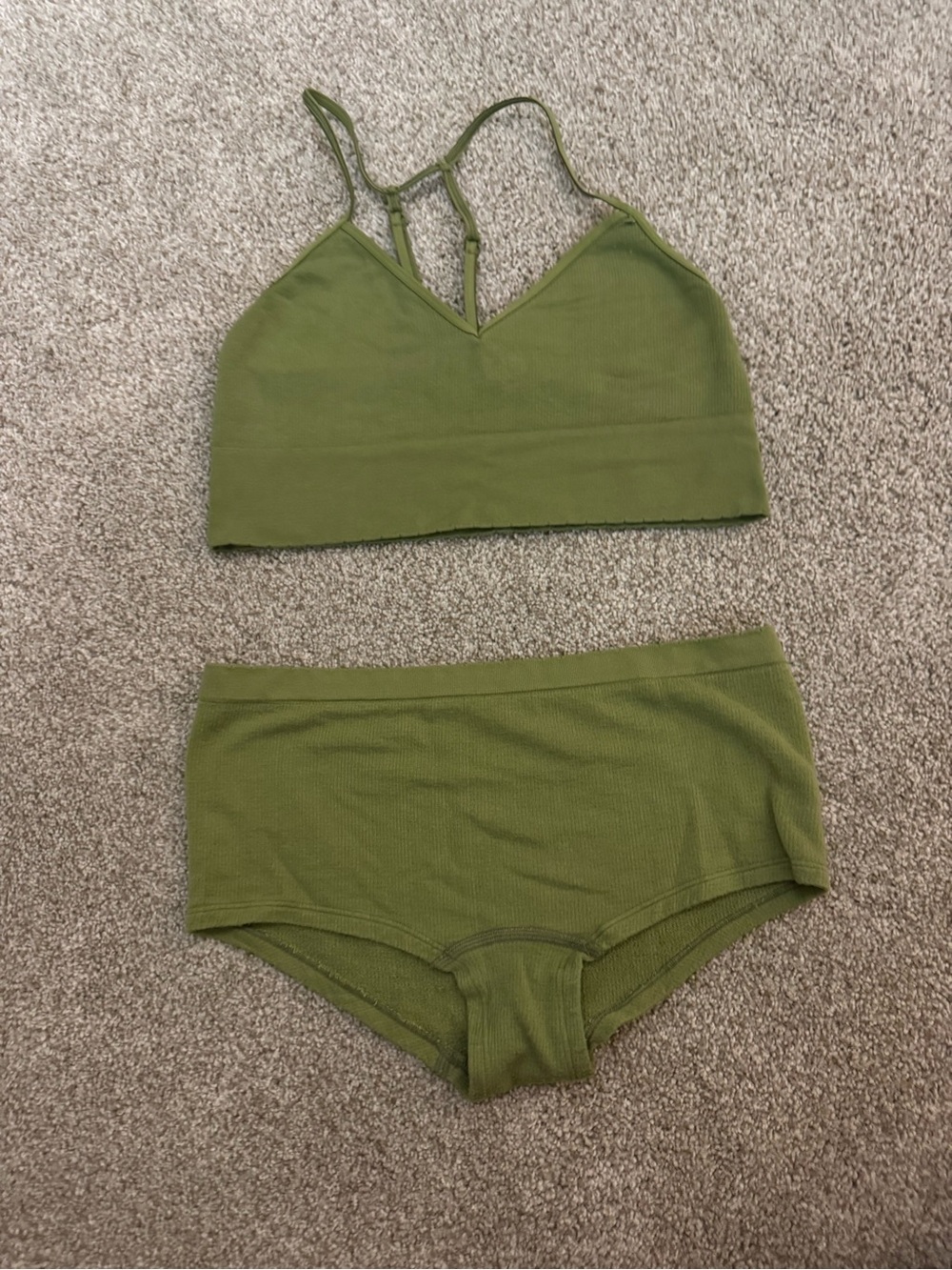 Olive Green Bralette & High-Waist Brief Set